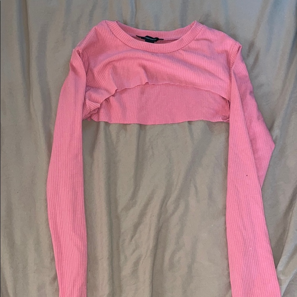 Cropped Hot Pink Long Sleeve Top
